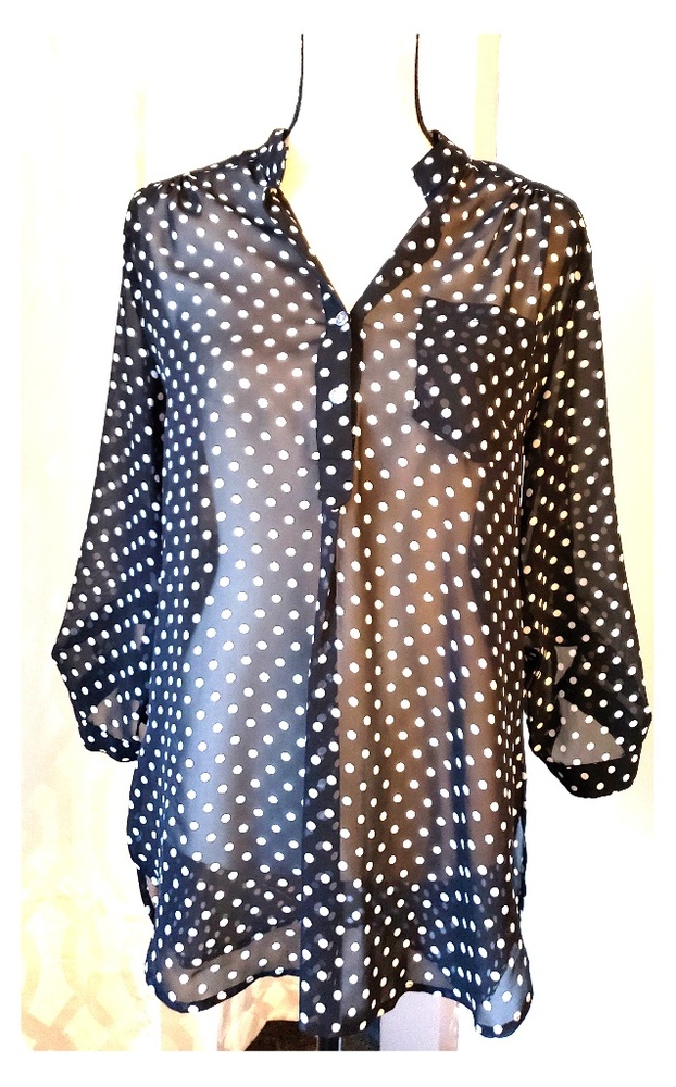 Black And White Sheer Polka Dot Top